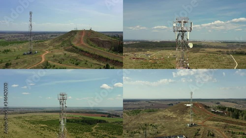 Mobile telecommunication cell tower aerial drone view