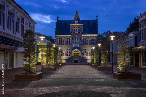 City of Veendam at night. Twilight. City hall. photo
