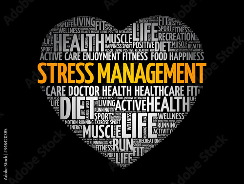 Stress Management heart word cloud, fitness, sport, health concept background