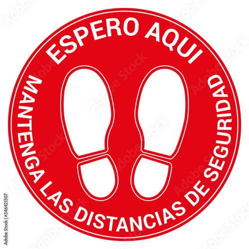 Floor signal for social distancing antivirus, spanish language, vector illustration