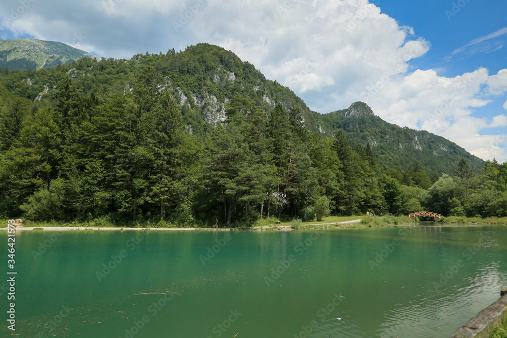 Zavrsnica lake near Jesenice in Slovenia, Europe on a beautiful summer morning. Zavrsnica lake near Jesenice in Slovenia, Europe on a beautiful summer morning.