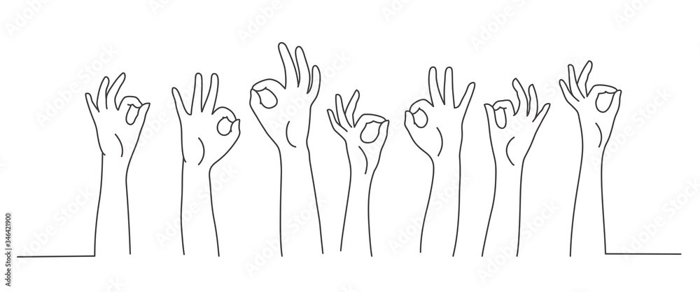 Hands Ok. Line drawing vector illustration. Hands Ok. Line drawing vector illustration.