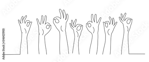 Hands Ok. Line drawing vector illustration.