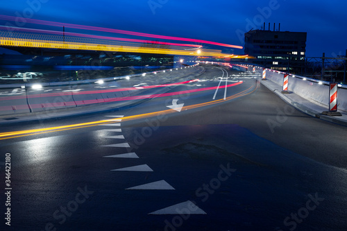 Movement. Traffic.. Buslane Zwolle Netherlands at night. Twilight