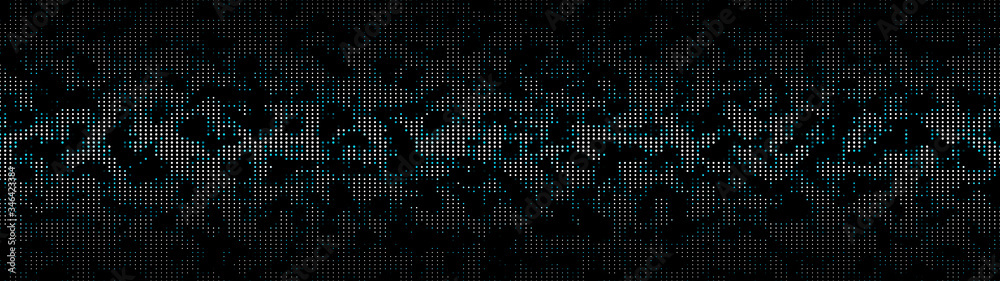 Abstract background of many luminous particles. Matrix glitch. Cybernetic futuristic background. Big data. Virus. Corrupted code. Vector illustration.