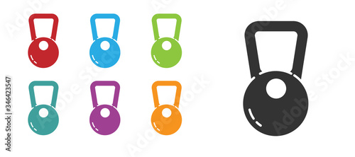 Black Kettlebell icon isolated on white background. Sport equipment. Set icons colorful. Vector Illustration