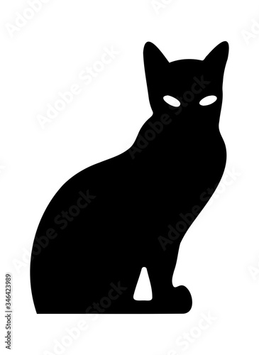 black silhouette of a sitting cat on a white background