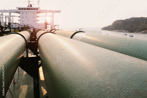 Tubes running in the direction of the setting sun. pipeline transportation is most common way of transporting goods such as oil, natural gas or water on long distances.