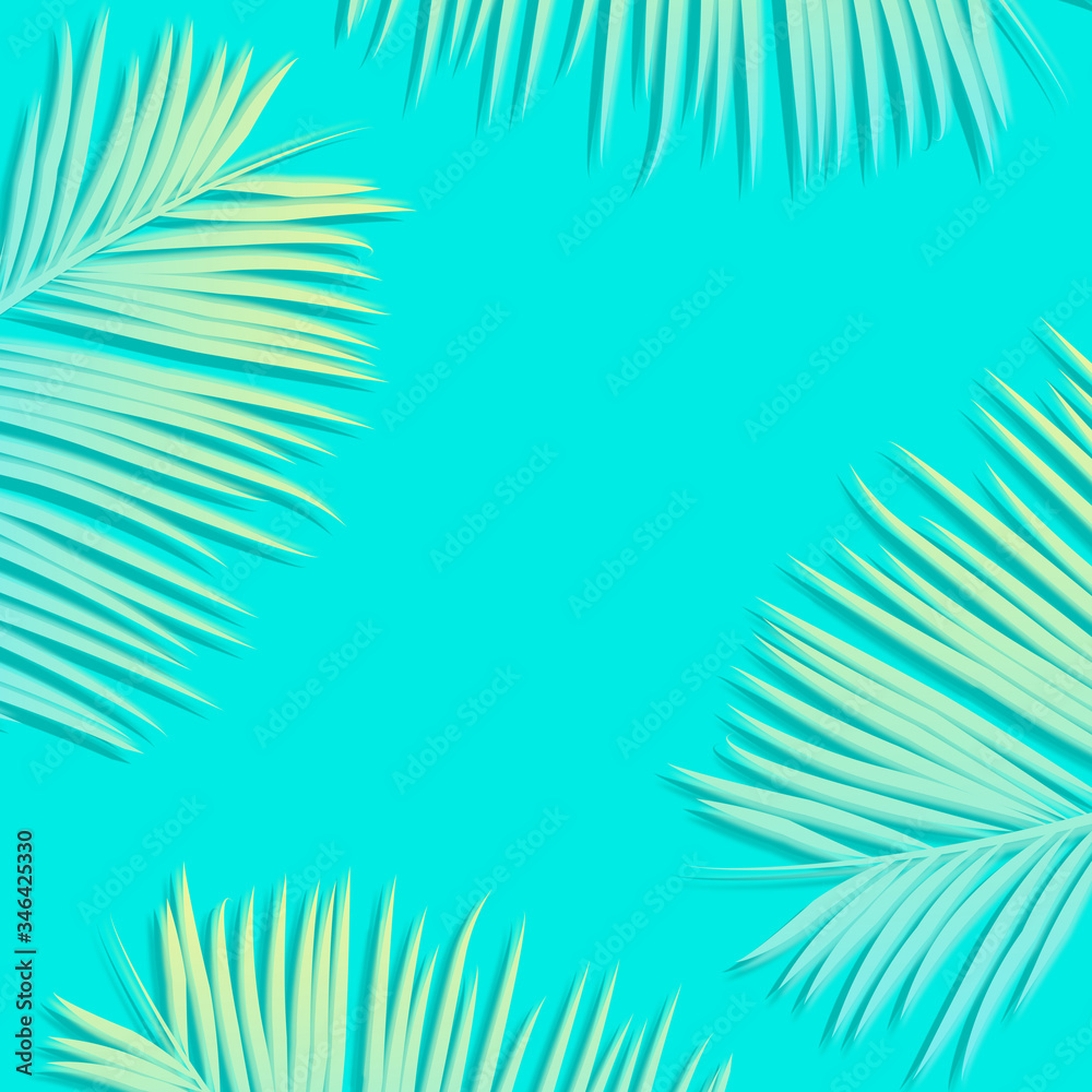 Flat lay palm leaves with blank copy space. Seasonal summer concept for background.