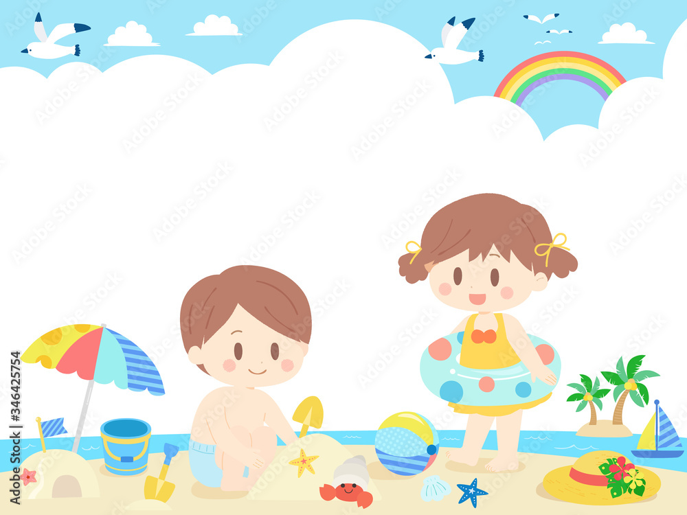 Fototapeta かわいい子供の海水浴イラスト Naklejamy Com