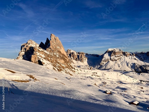 snow covered mountains in winter  Dolomites  Alps  Italy