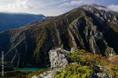 Fototapeta Naklejka Na Ścianę i Meble -  View from Vodno mountain towards Matka canyon and Kozjak lake in in North Macedonia
