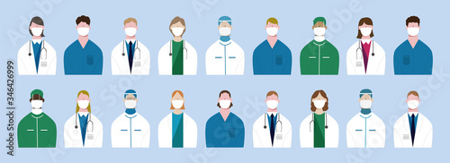 Doctor and nurse avatar design for Coronavirus prevention and Thank you healthcare heroes campaign. Vector illustration. 