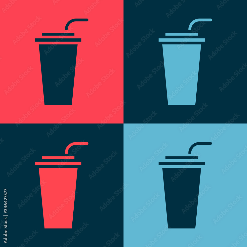Pop art Paper glass with drinking straw and water icon isolated on color background. Soda drink glass. Fresh cold beverage symbol. Vector Illustration Pop art Paper glass with drinking straw and water icon isolated on color background. Soda drink glass. Fresh cold beverage symbol. Vector Illustration