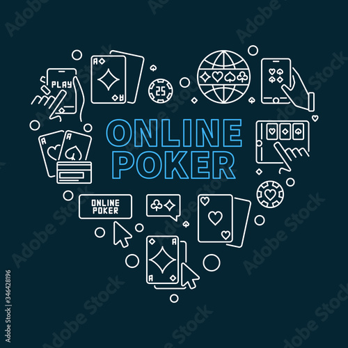 Online Poker vector concept outline heart-shaped illustration