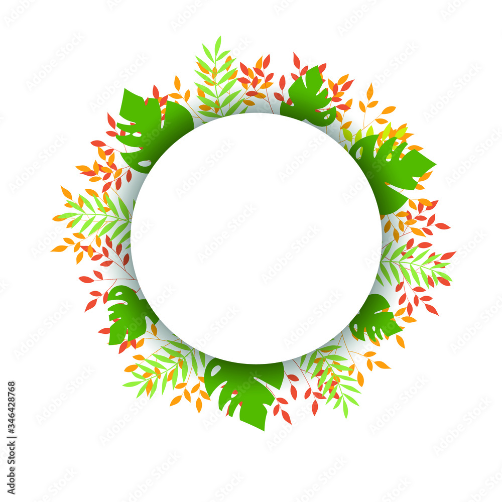 Floral frame. Background. Green and yellow leaves. Circle frame. Floral frame. Background. Green and yellow leaves. Circle frame.