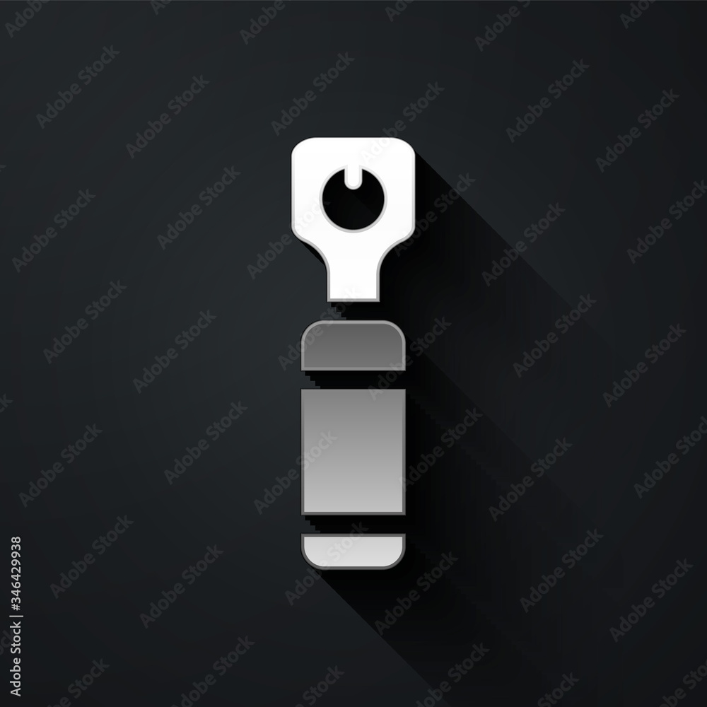 Silver Bottle opener icon isolated on black background. Long shadow style. Vector Illustration Silver Bottle opener icon isolated on black background. Long shadow style. Vector Illustration