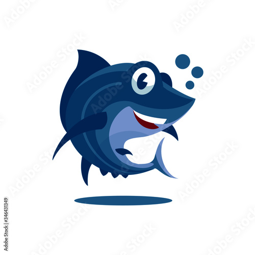 blue tuna fish cartoon vector in flat design