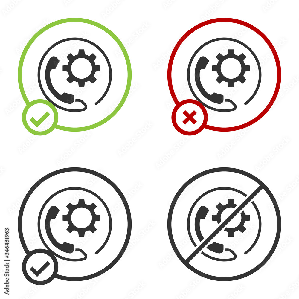 Black Telephone 24 hours support icon isolated on white background. All-day customer support call-center. Full time call services. Circle button. Vector Illustration