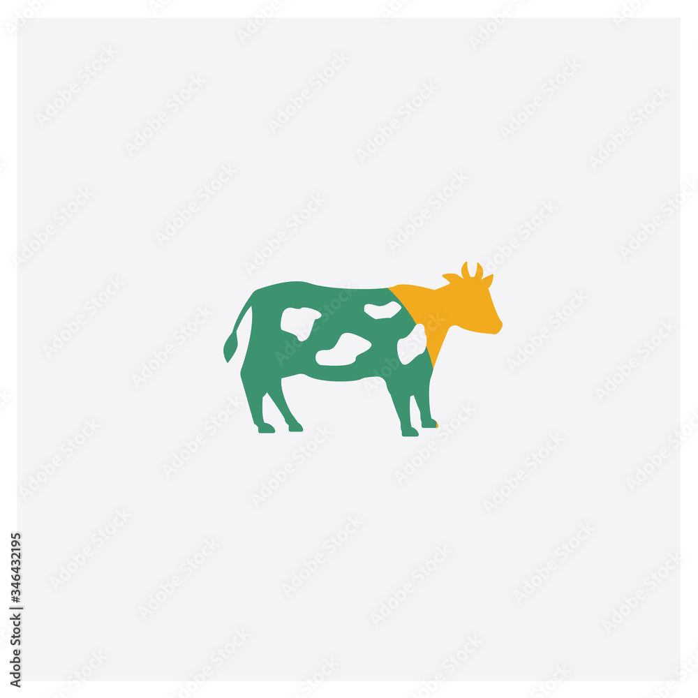 Cow concept 2 colored icon. Isolated orange and green Cow vector symbol design. Can be used for web and mobile UI/UX