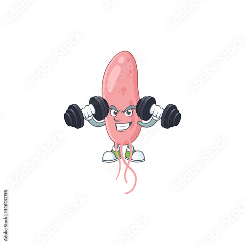 Fitness exercise vibrio cholerae cartoon character using barbells