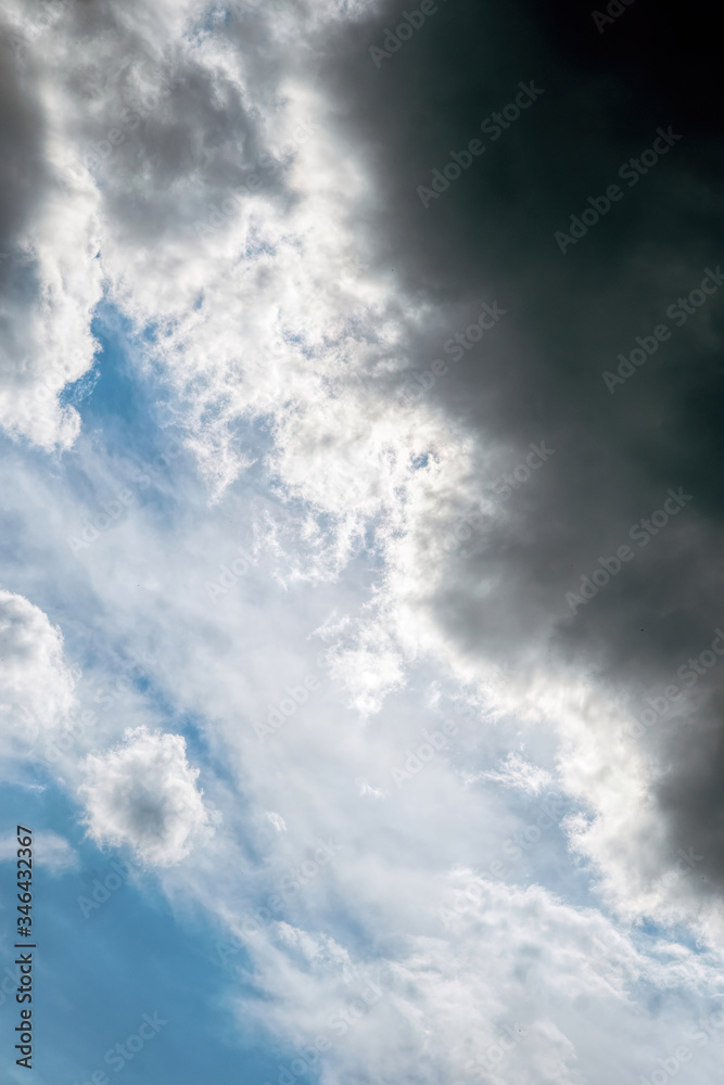 Natural background. Gray and blue spring stormy clouds