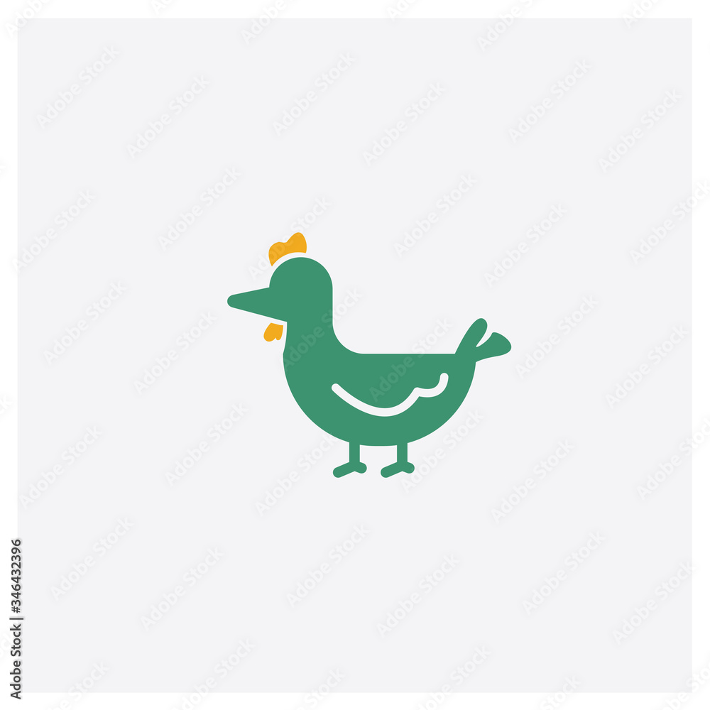 Fototapeta premium Hen concept 2 colored icon. Isolated orange and green Hen vector symbol design. Can be used for web and mobile UI/UX
