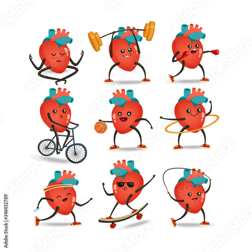 Heart cartoon character set, vector illustration isolated on white, eps 10 vector
