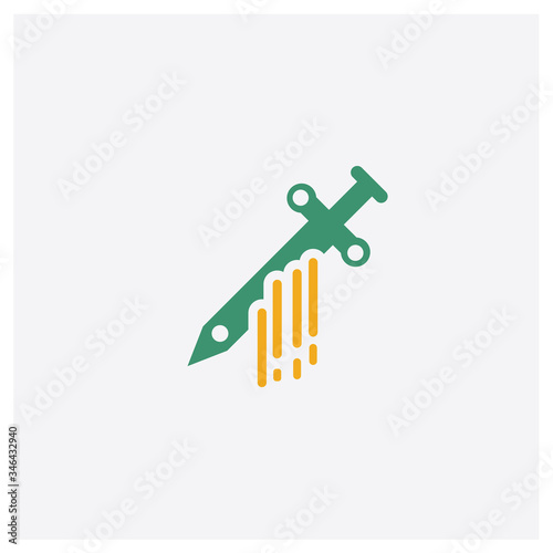 Sword concept 2 colored icon. Isolated orange and green Sword vector symbol design. Can be used for web and mobile UI/UX
