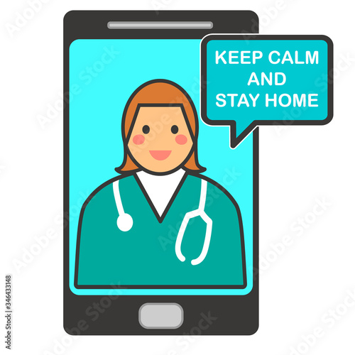 Online doctor app hand drawn vector icon illustration. Professional physician, general practitioner icon character. Mobile consultation, smart medical assistance. Modern telemedicine, e health concept