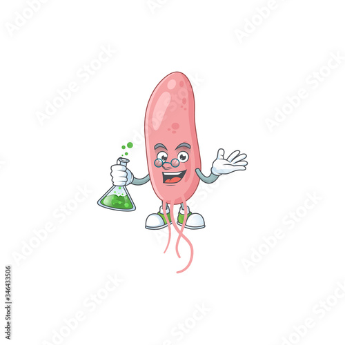 Vibrio cholerae genius Professor Cartoon character holding glass tube