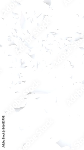 Flying sheets of paper isolated on white background. Abstract money is flying in the air. Vertical orientation. 3D illustration
