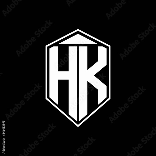 HK logo monogram with emblem shape combination tringle on top design template