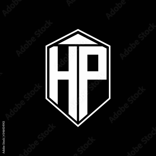HP logo monogram with emblem shape combination tringle on top design template