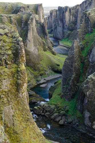 Strange volcanic rock formations in the valley of Fjadrargljufur in Iceland 