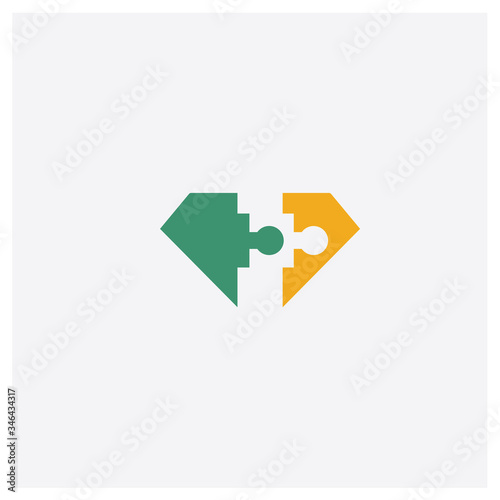 Puzzle concept 2 colored icon. Isolated orange and green Puzzle vector symbol design. Can be used for web and mobile UI/UX