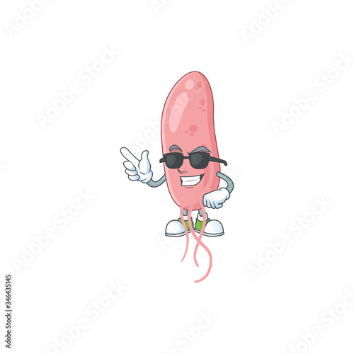 Super cute vibrio cholerae cartoon character wearing black glasses