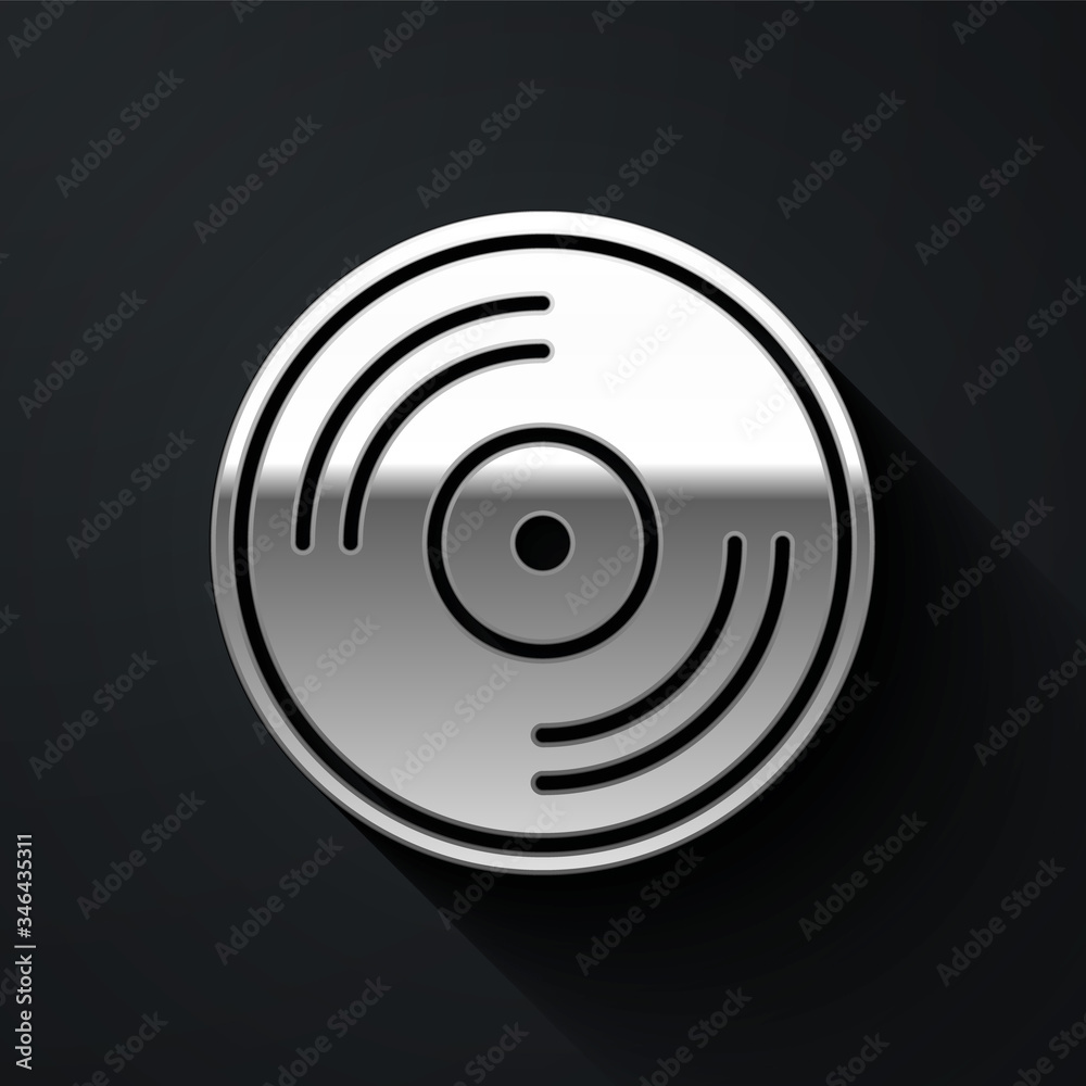 Silver Vinyl disk icon isolated on black background. Long shadow style. Vector Illustration Silver Vinyl disk icon isolated on black background. Long shadow style. Vector Illustration