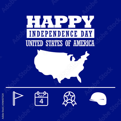 Vector illustration of Independence Day of the United States with America's map isolated on dark background good for greeting card or poster elements
