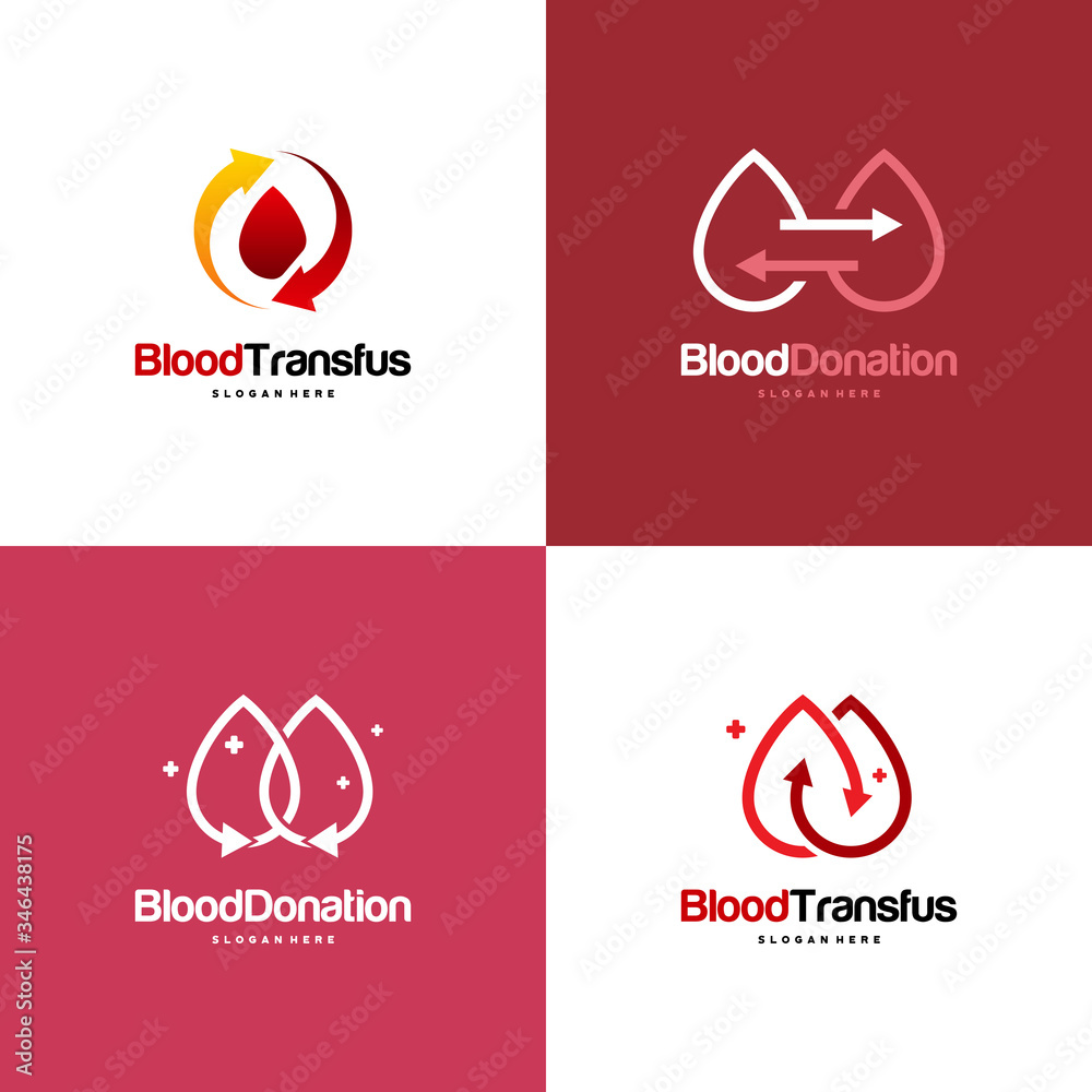 Set of Blood Donor logo designs Concept vector, Blood Transfusion logo template, Droplet symbol