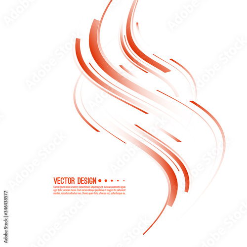 Vector abstract background with red curved stripes. Illustration of chaotic motion.