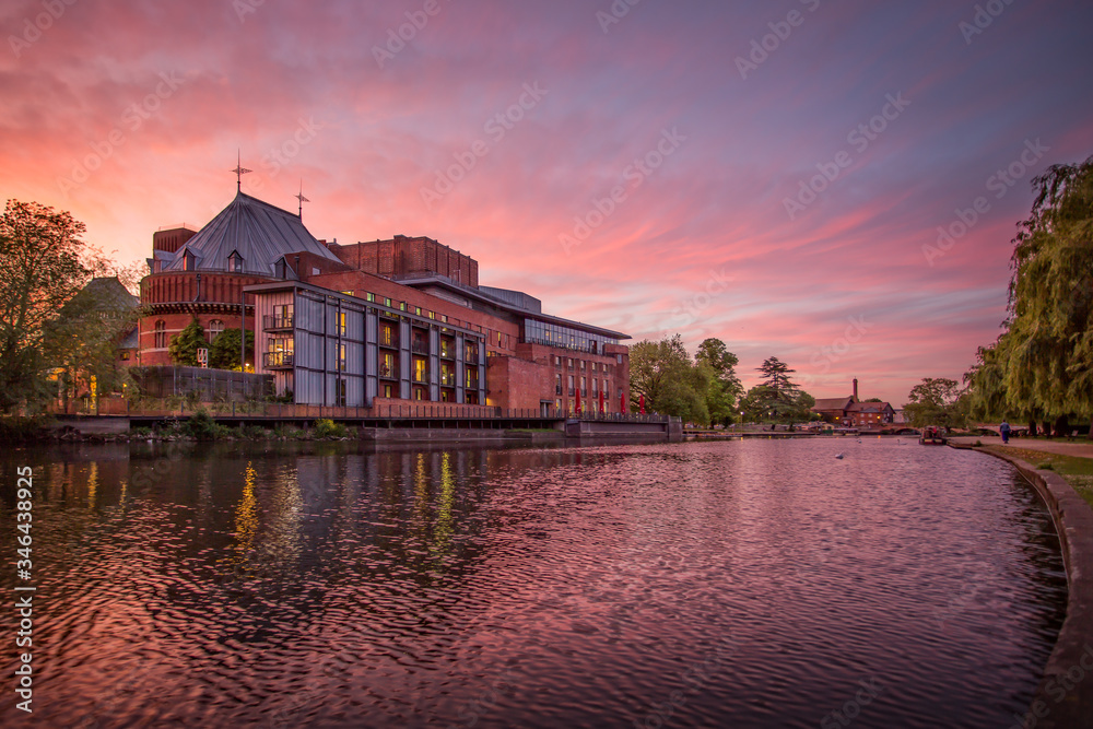 Sunset over the RSC built on the banks of the River Avon in Stratford upon Avon, Warwickshire England UK Sunset over the RSC built on the banks of the River Avon in Stratford upon Avon, Warwickshire England UK