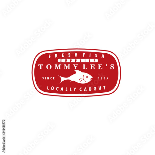Vector logo or badge template with fish image and fresh fish supplier text good for company logo, product or business identity, etc