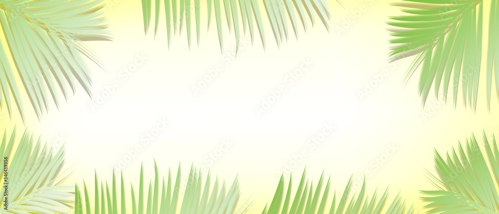 Flat lay palm leaves with blank copy space. Creative seasonal summer concept for banner.