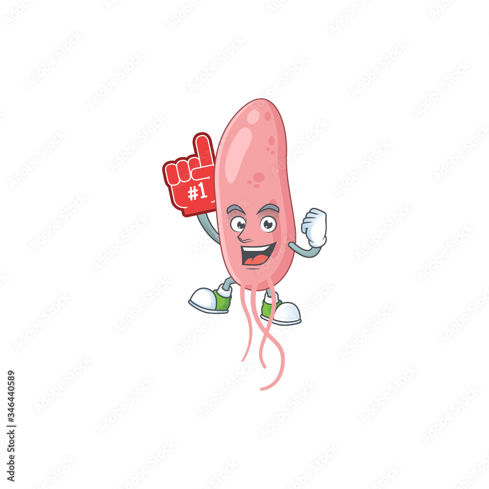 Cartoon character concept of vibrio cholerae holding red foam finger Cartoon character concept of vibrio cholerae holding red foam finger