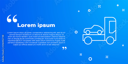 White line Car transporter truck for transportation of car icon isolated on blue background. Vector Illustration