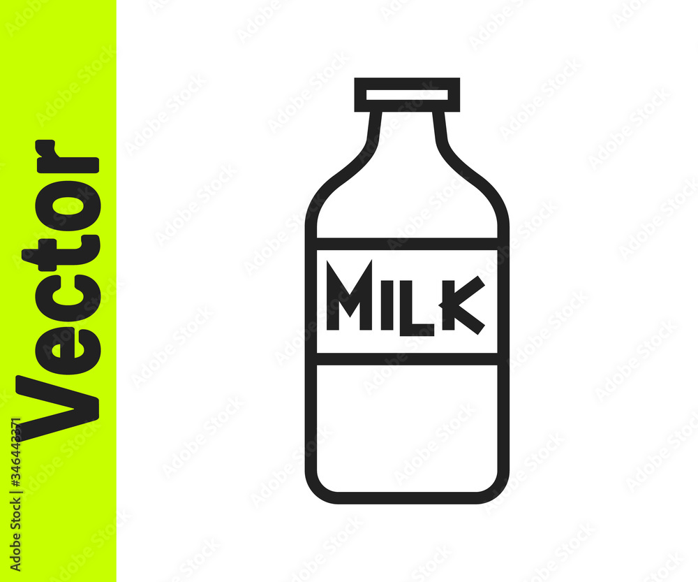 Black line Closed glass bottle with milk icon isolated on white background. Vector Illustration Black line Closed glass bottle with milk icon isolated on white background. Vector Illustration