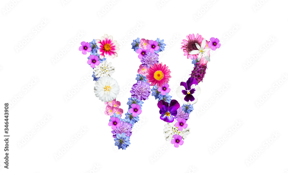 花文字(花のフォント)、アルファベットのW 花文字(花のフォント)、アルファベットのW