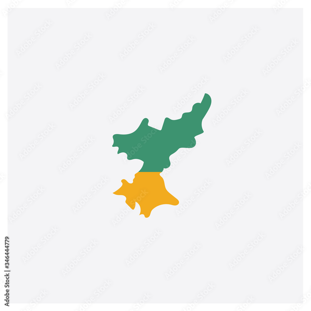North Korea map concept 2 colored icon. Isolated orange and green North Korea map vector symbol design. Can be used for web and mobile UI/UX