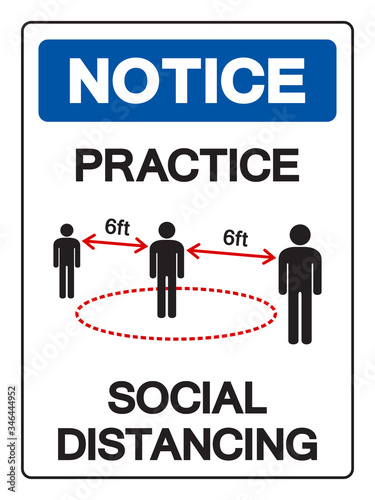 Notice Practice Social Distancing Symbol, Vector  Illustration, Isolated On White Background Label. EPS10